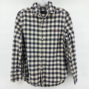 Polo Ralph Lauren Button Down Shirt Boys Large Cream Blue Gingham Preppy‎ School